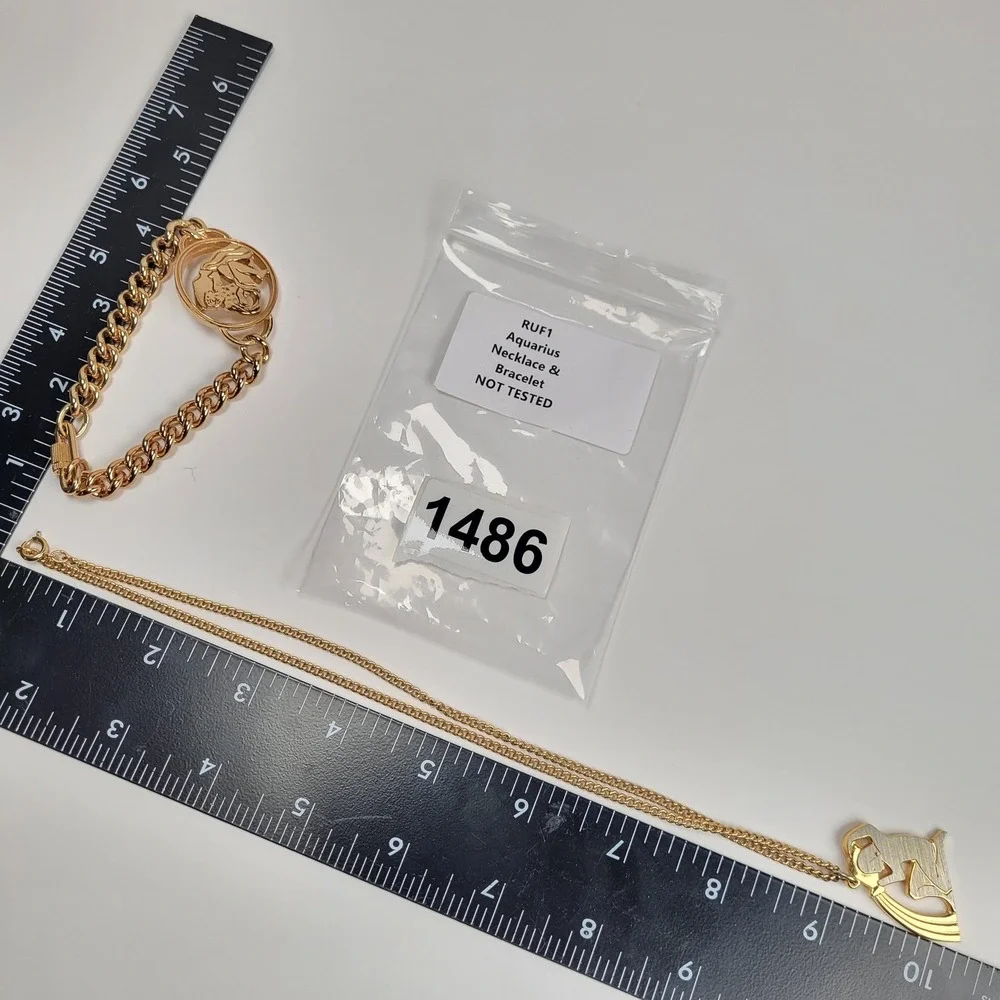 Aquarius‎ Necklace Bracelet Set Gold Tone Zodiac Horoscope Astrology Jewelry